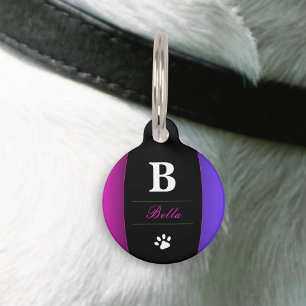 Placa Para Mascotas Monograma de nombres de huellas digitales rosadas