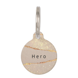 Placa Para Mascotas Monograma de oro beige de purpurina de piedra de m