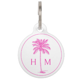 Placa Para Mascotas Monograma de palmetto rosa y blanco