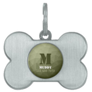 Placa Para Mascotas Monograma de patrón de malla geométrica verde clar
