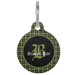 Placa Para Mascotas Monograma de plaqueta verde escocés grande