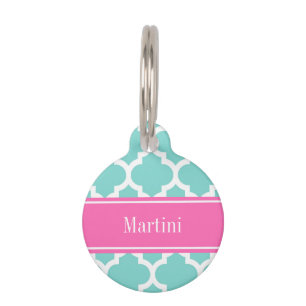 Placa Para Mascotas Monograma de turquesa Whisky marroquí #5 Hot Pink2