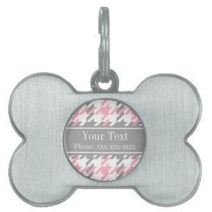 Placa Para Mascotas Monograma del nombre de la cabina gris rosa de col