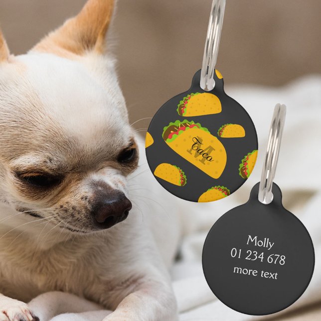 Placa Para Mascotas Monograma del patrón de taco delicioso de Guay (Cool and fun yummy taco pattern Monogram Pet Dog ID Tag )