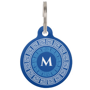 Placa Para Mascotas Monograma del Personalizado de claves griegas redo