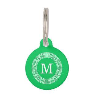 Placa Para Mascotas Monograma dominante griego blanco esmeralda de la