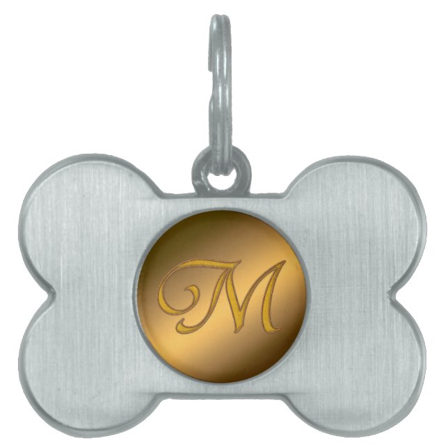 Placa Para Mascotas Monograma dorado M (Frente)