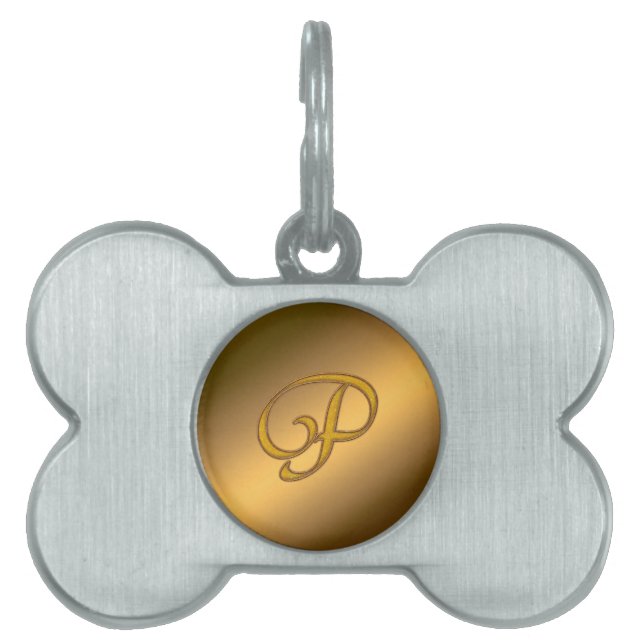 Placa Para Mascotas Monograma dorado P (Frente)