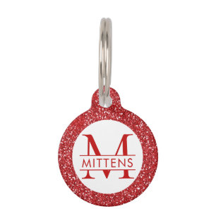 Placa Para Mascotas Monograma espárrago Purpurina rojo