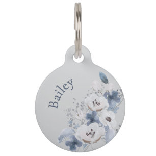Placa Para Mascotas Monograma floral de acuarela de invierno personali