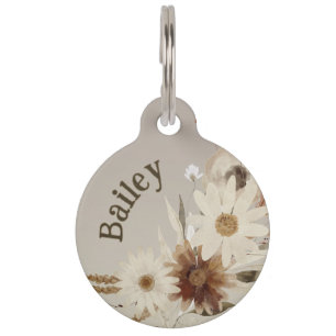 Placa Para Mascotas Monograma floral de acuarela de otoño personalizad