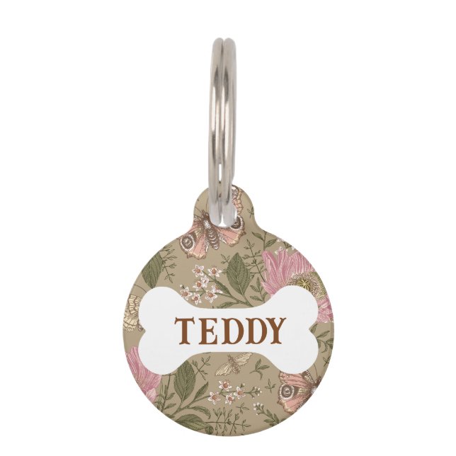 Placa Para Mascotas Monograma florero botánico moderno (Anverso)