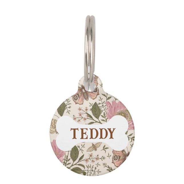 Placa Para Mascotas Monograma florero botánico moderno (Anverso)