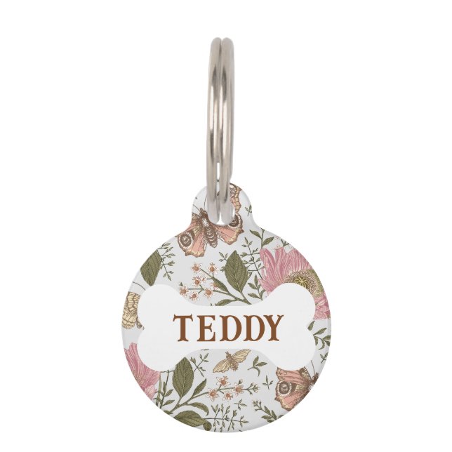 Placa Para Mascotas Monograma florero botánico moderno (Anverso)