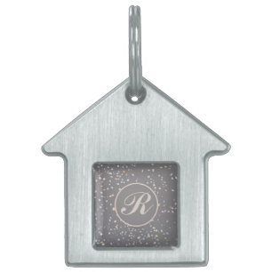 Placa Para Mascotas Monograma Gris moderno Terrazzo