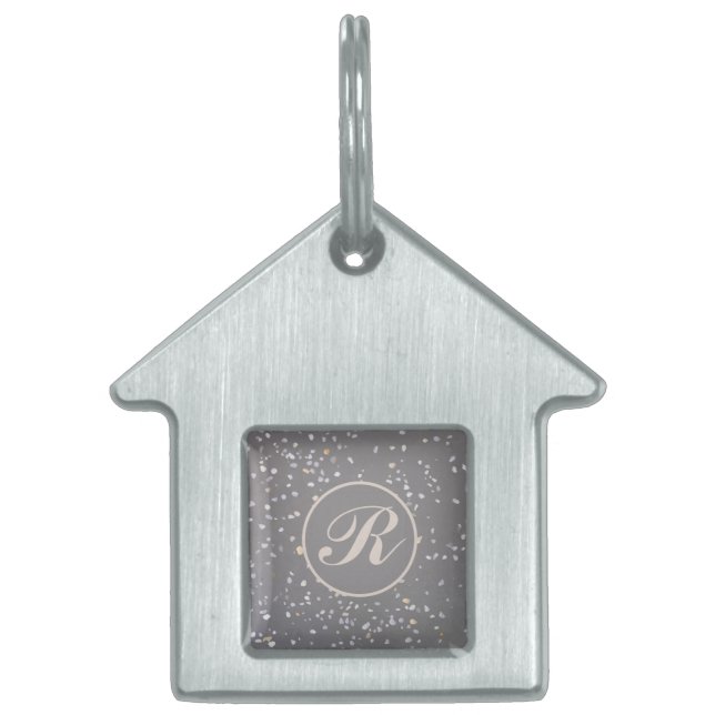 Placa Para Mascotas Monograma Gris moderno Terrazzo (Frente)