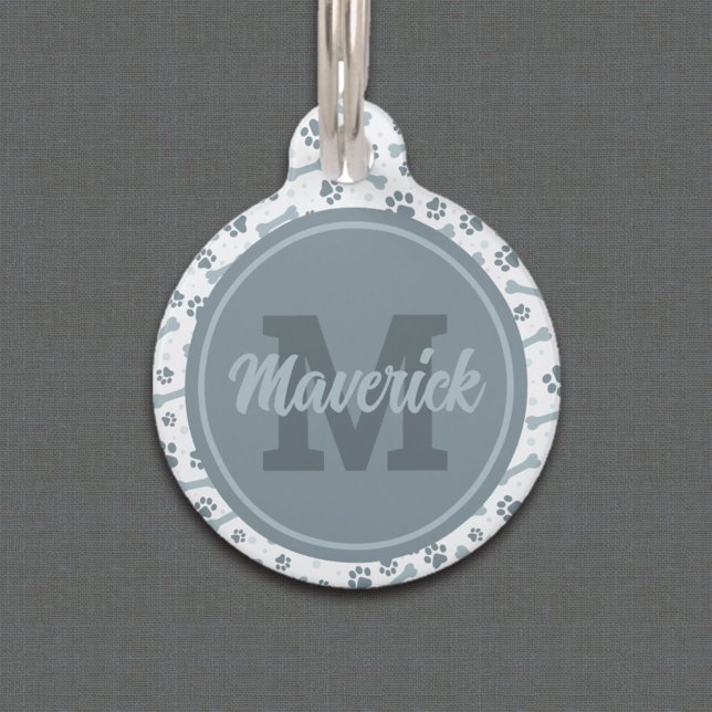 Placa Para Mascotas Monograma gris personalizado Perro (Subido por el creador)