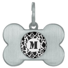 Placa Para Mascotas Monograma Impresión de vaca en blanco y negro