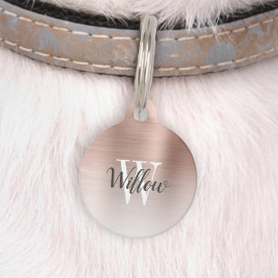 Placa Para Mascotas Monograma Metalizado cepillado de oro Rosa de lujo