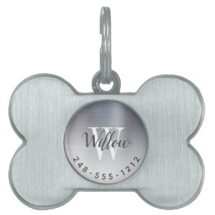 Placa Para Mascotas Monograma Metalizado cepillado plateado Óleo Perro