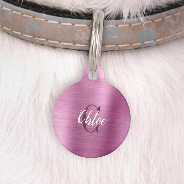 Placa Para Mascotas Monograma Metalizado cepillado rosa de lujo (Subido por el creador)