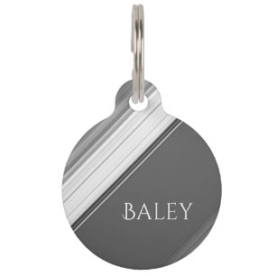Placa Para Mascotas Monograma moderno blanco sobre gris