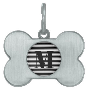Placa Para Mascotas Monograma moderno letra inicial franja blanca negr