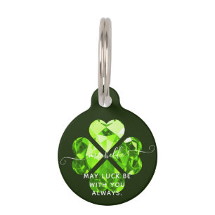 Placa Para Mascotas Monograma moderno Nombre Lucky Clover Peridot Dog 