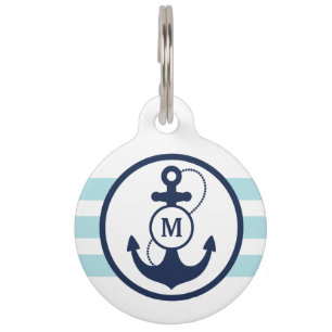 Placa Para Mascotas Monograma náutico azul