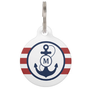 Placa Para Mascotas Monograma náutico rojo