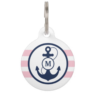 Placa Para Mascotas Monograma náutico rosado