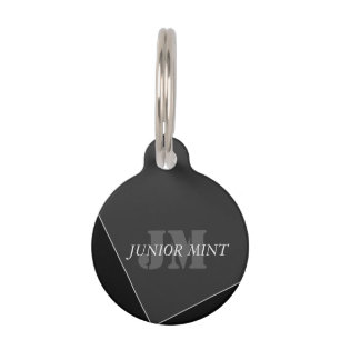 Placa Para Mascotas Monograma negro gris artístico moderno