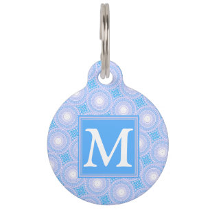 Placa Para Mascotas Monograma Patrón de círculos azules eléctricos