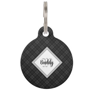 Placa Para Mascotas Monograma personalizado del blanco negro de moda