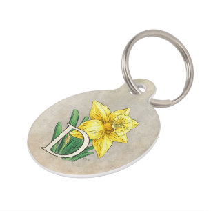 Placa Para Mascotas Monograma personalizado narciso amarillo