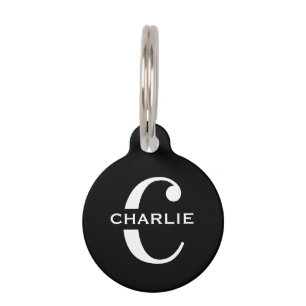 Placa Para Mascotas Monograma Personalizado Negro Y Blanco Perro Gato