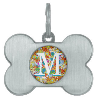 Placa Para Mascotas Monograma personalizado o patrón floral de nombre