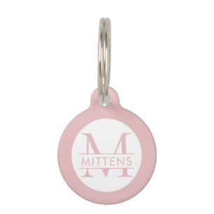 Placa Para Mascotas Monograma personalizado rosa Girly
