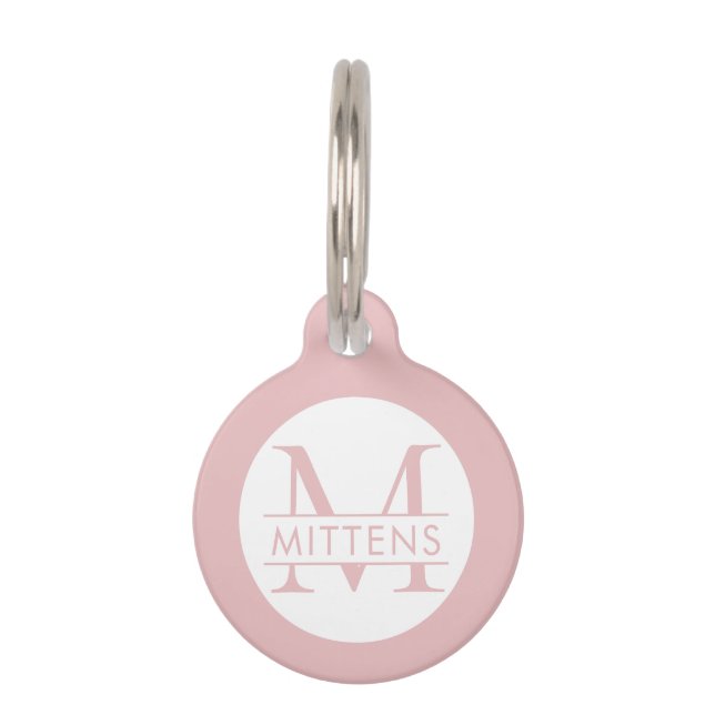 Placa Para Mascotas Monograma personalizado rosa Girly (Anverso)