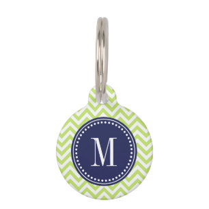 Placa Para Mascotas Monograma personalizado zigzag verde de Chevron