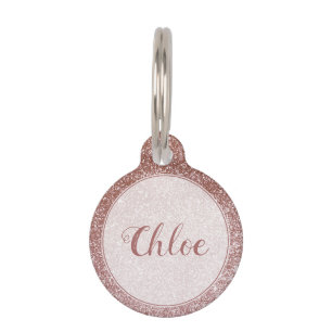 Placa Para Mascotas Monograma Purpurina de oro rosa rosa bonito