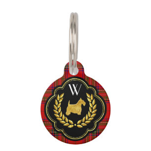Placa Para Mascotas Monograma real de la tela escocesa de Stewart del