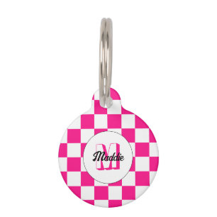 Placa Para Mascotas Monograma retro geométrico blanco rosado controlad