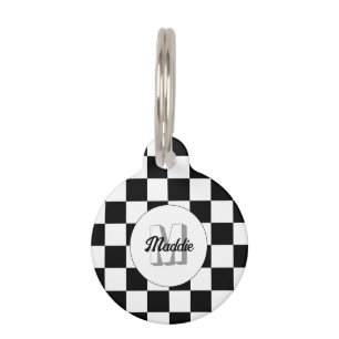 Placa Para Mascotas Monograma retro negro y blanco