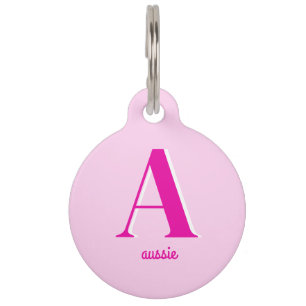 Placa Para Mascotas Monograma retro rosado caliente