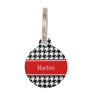 Placa Para Mascotas Monograma Rojo Cuadros Negros y Blancos