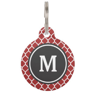 Placa Para Mascotas Monograma rojo de Quatrefoil