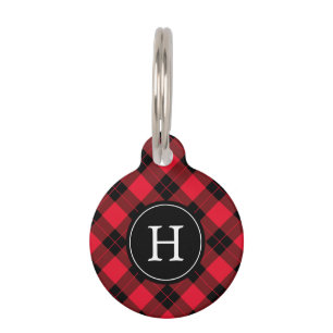 Placa Para Mascotas Monograma rojo y negro