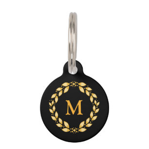 Placa Para Mascotas Monograma romano con hojas de oro adornado de la