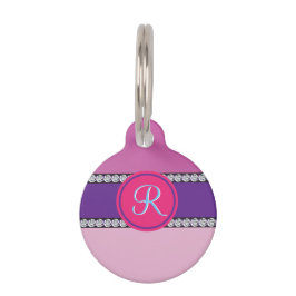 Placa Para Mascotas Monograma rosa magenta